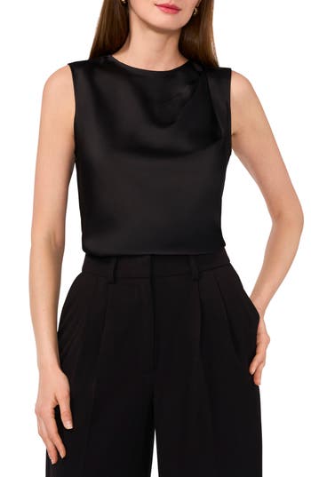 Halogen ® Single Pleat Sleeveless Satin Shell In Black