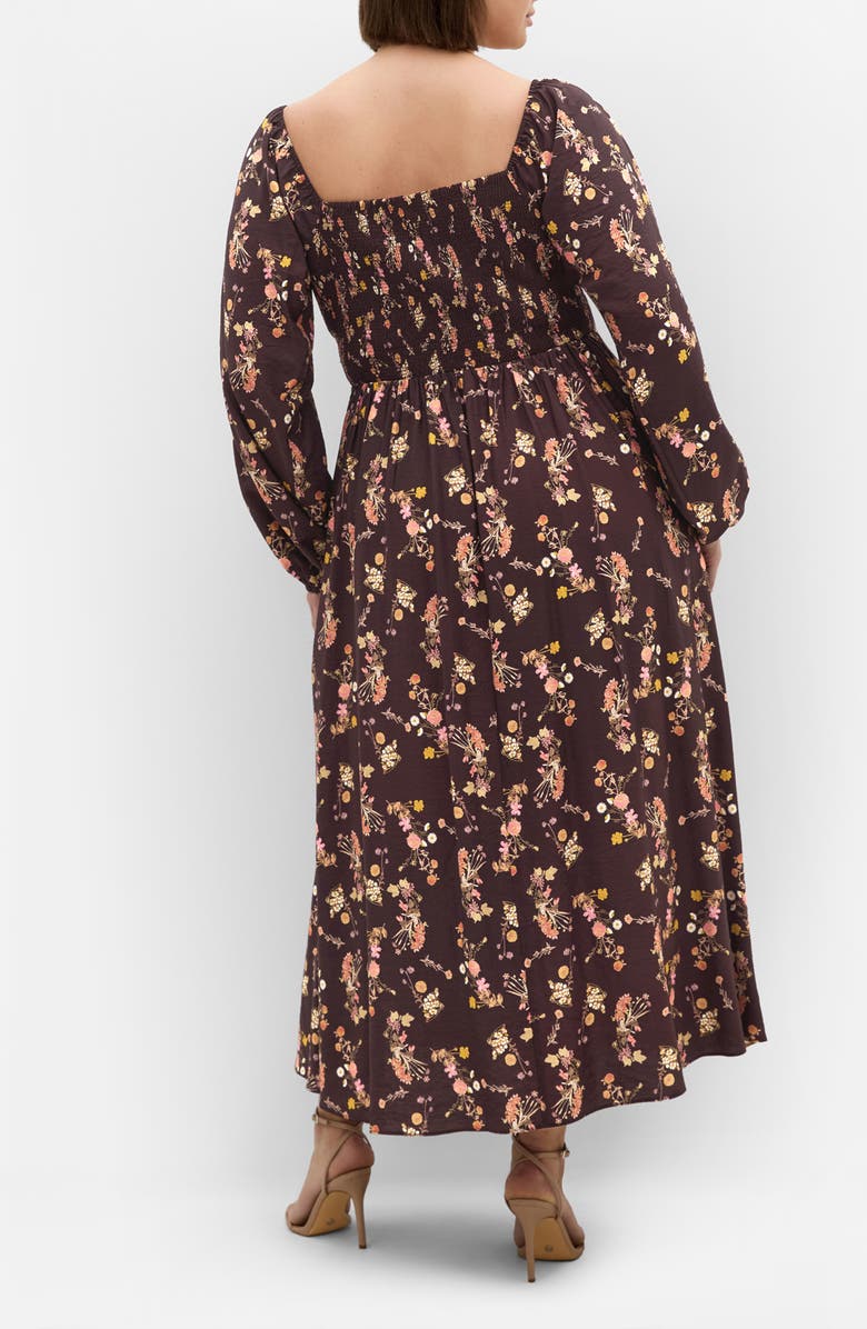 City Chic Abbigail Floral Print Long Sleeve Maxi Dress, Alternate, color, Cocoa Bloom