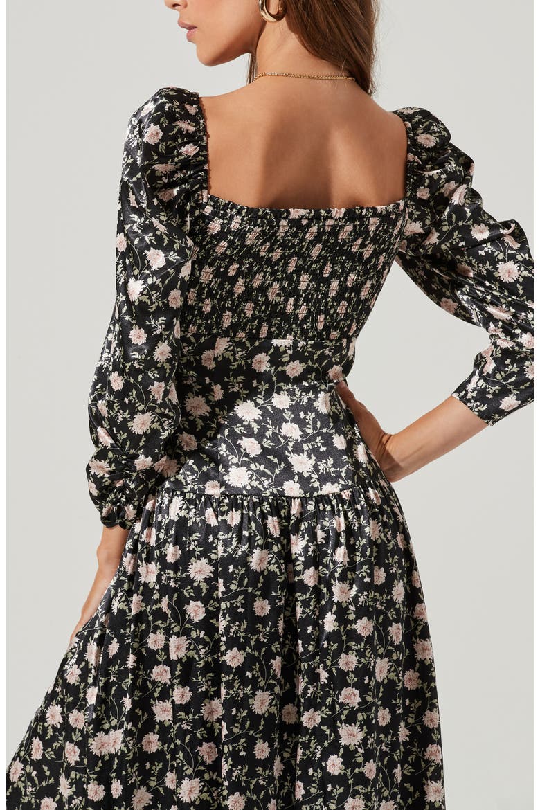 Puff Sleeve Dress, Alternate, color, BLACK FLORAL