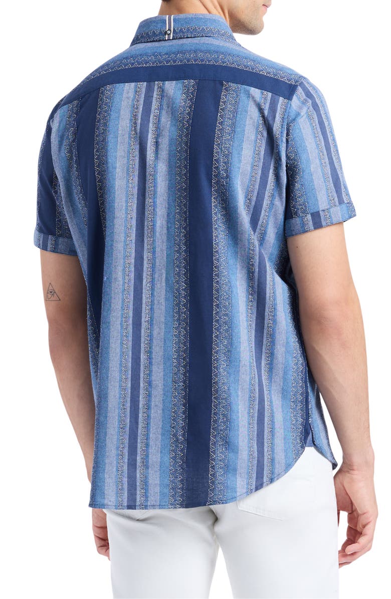 Robert Graham Pembroke Stripe Cotton Short Sleeve Button-Up Shirt, Alternate, color, Indigo