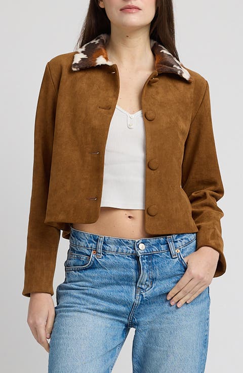 Yumi Faux Suede Jacket with Faux Fur Collar