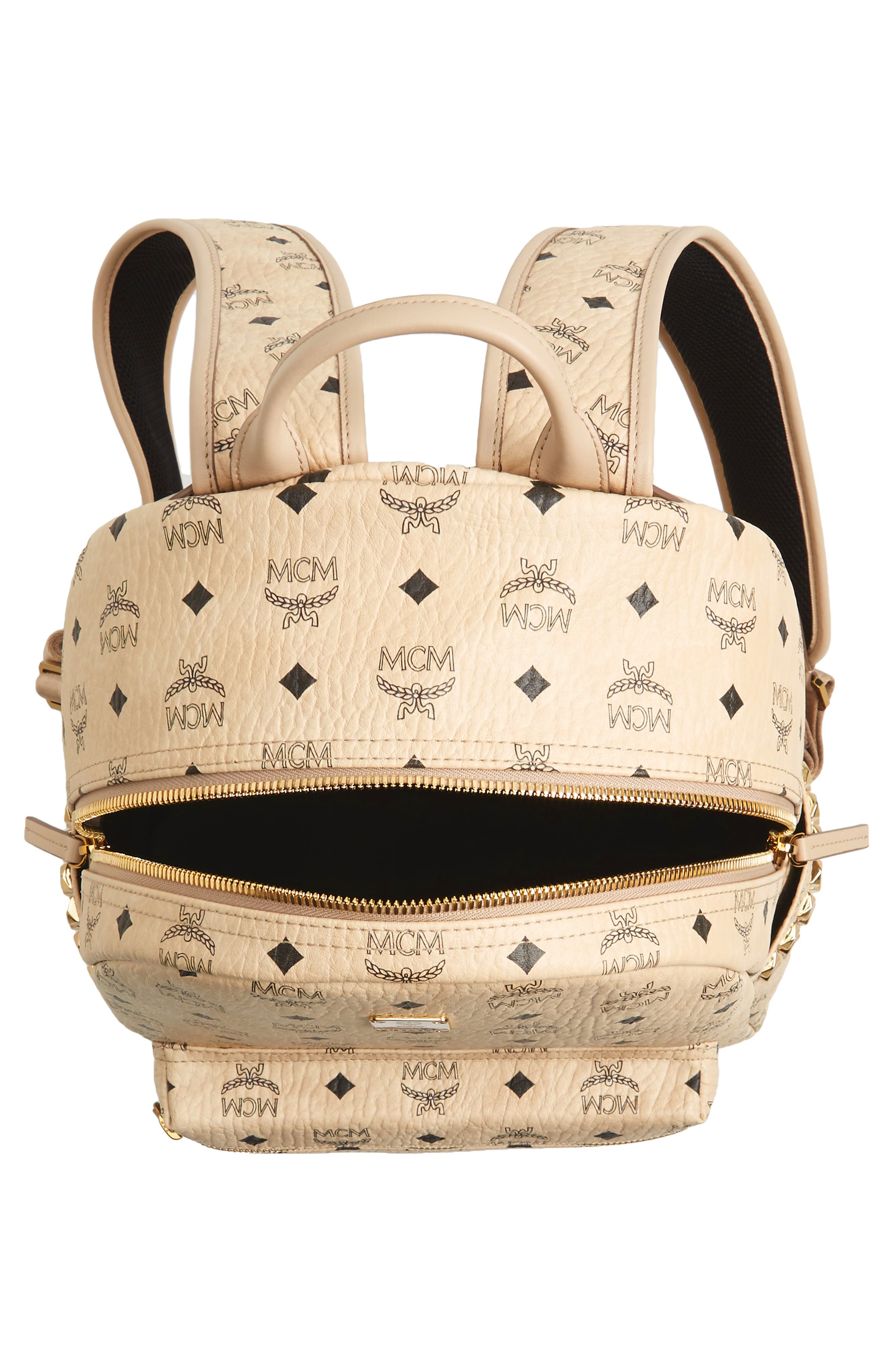 MCM Medium Stark Visetos Studded Backpack, Alternate, color, 