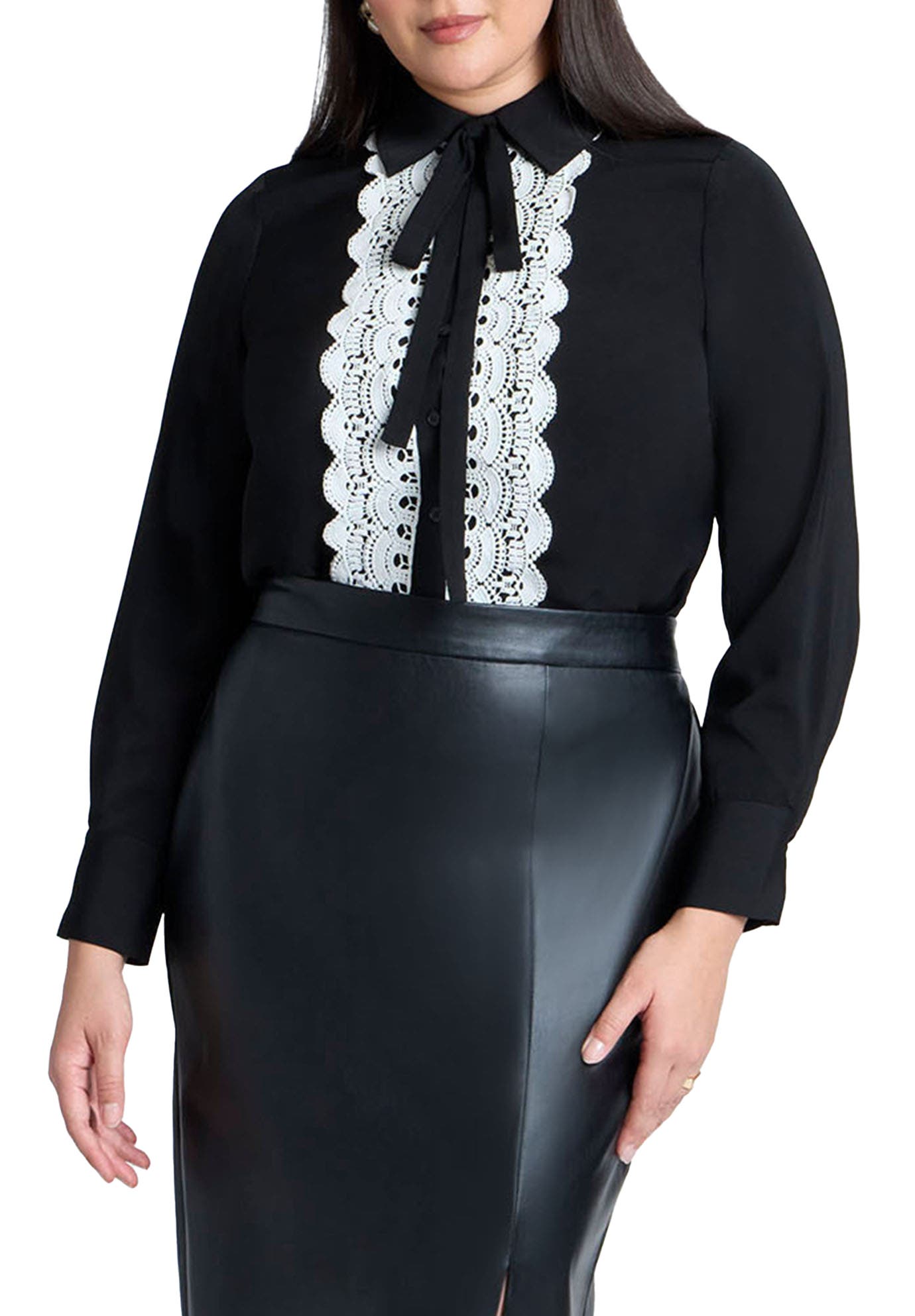 Collared Shirt With Lace-Trimmed Placket
