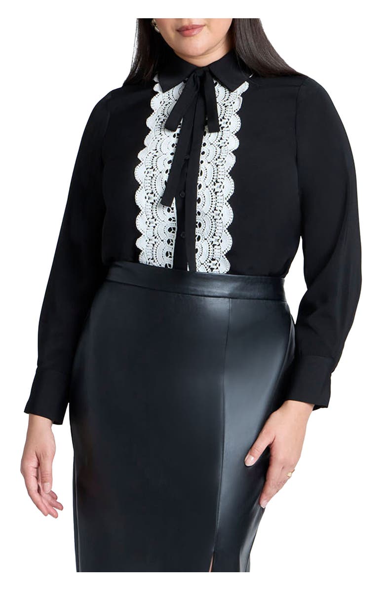 ELOQUII Collared Shirt With Lace-Trimmed Placket, Main, color, 