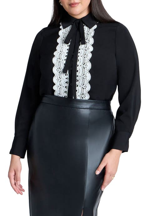 Collared Shirt With Lace-Trimmed Placket (Plus)