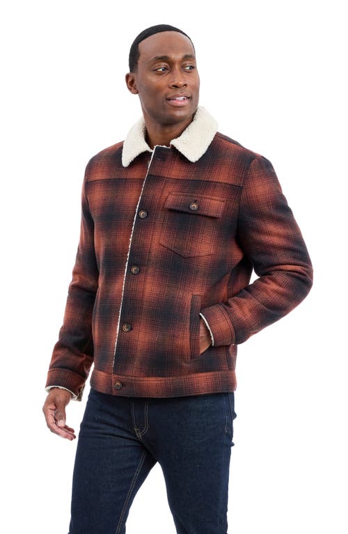 Lucky Brand Plaid Faux Shearling Lined Trucker Jacket In Brown
