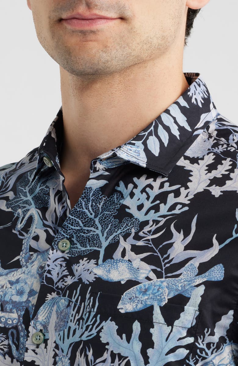 Tori Richard Octopuss Notched Collar Cotton Lawn Shirt, Alternate, color, Black