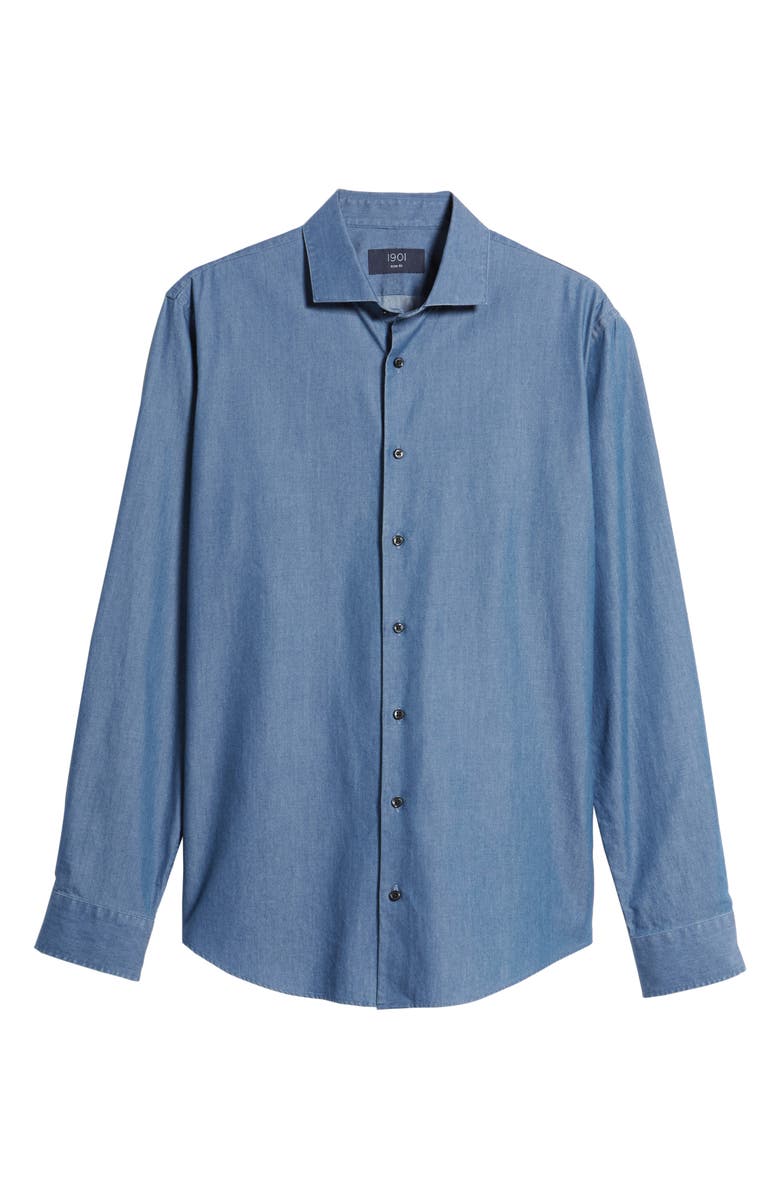 1901 Trim Fit Solid Denim Dress Shirt, Alternate, color, 