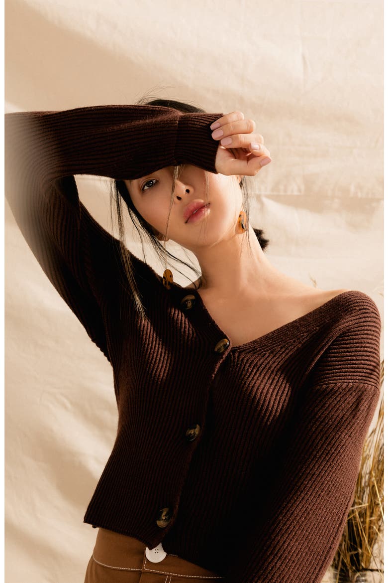Chriselle Lim Cleo Button Detail Cardigan (Nordstrom Exclusive), Alternate, color, COCOA