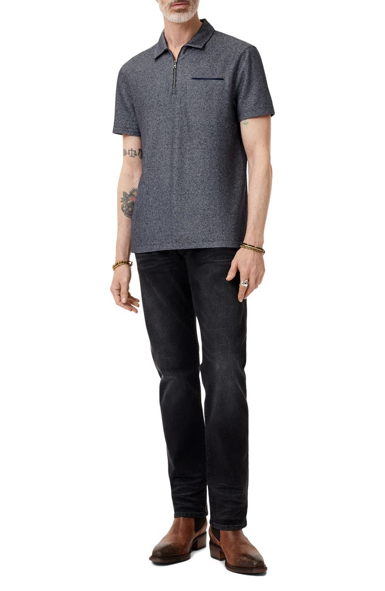 John Varvatos Meira Regular Fit Bird's Eye Zip Polo, Alternate, color, Blue Smoke