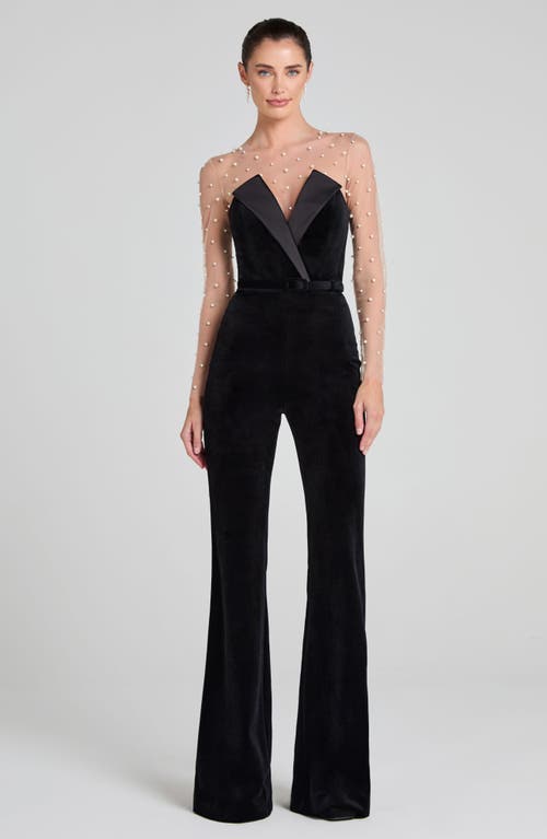 Nadine Merabi Vanessa Strapless Belted Velvet Flare Jumpsuit In Black