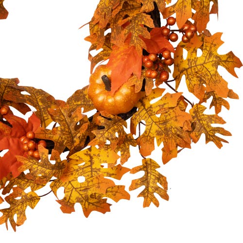 Northlight Autumn Leaves Pumpkins And Berries Artificial Fall Harvest Wreath In Orange