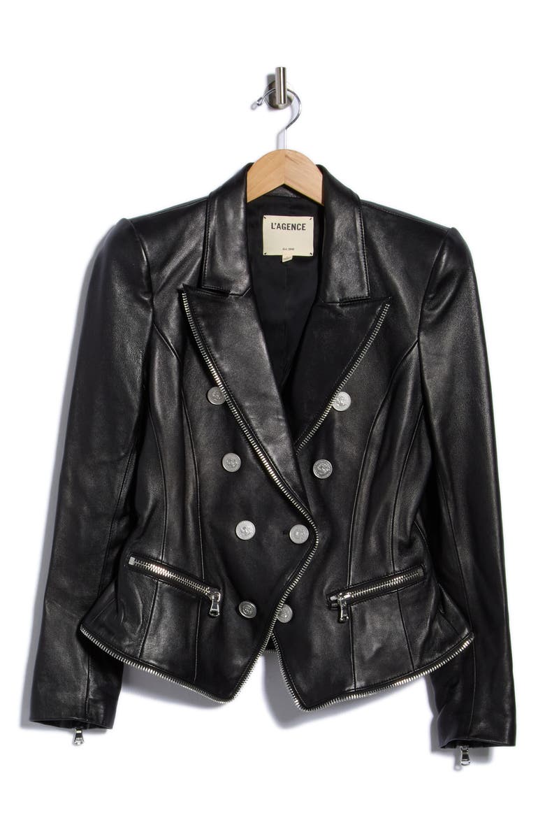 Ottilie Zip Leather Blazer, Main, color, BLACK/ NICKEL