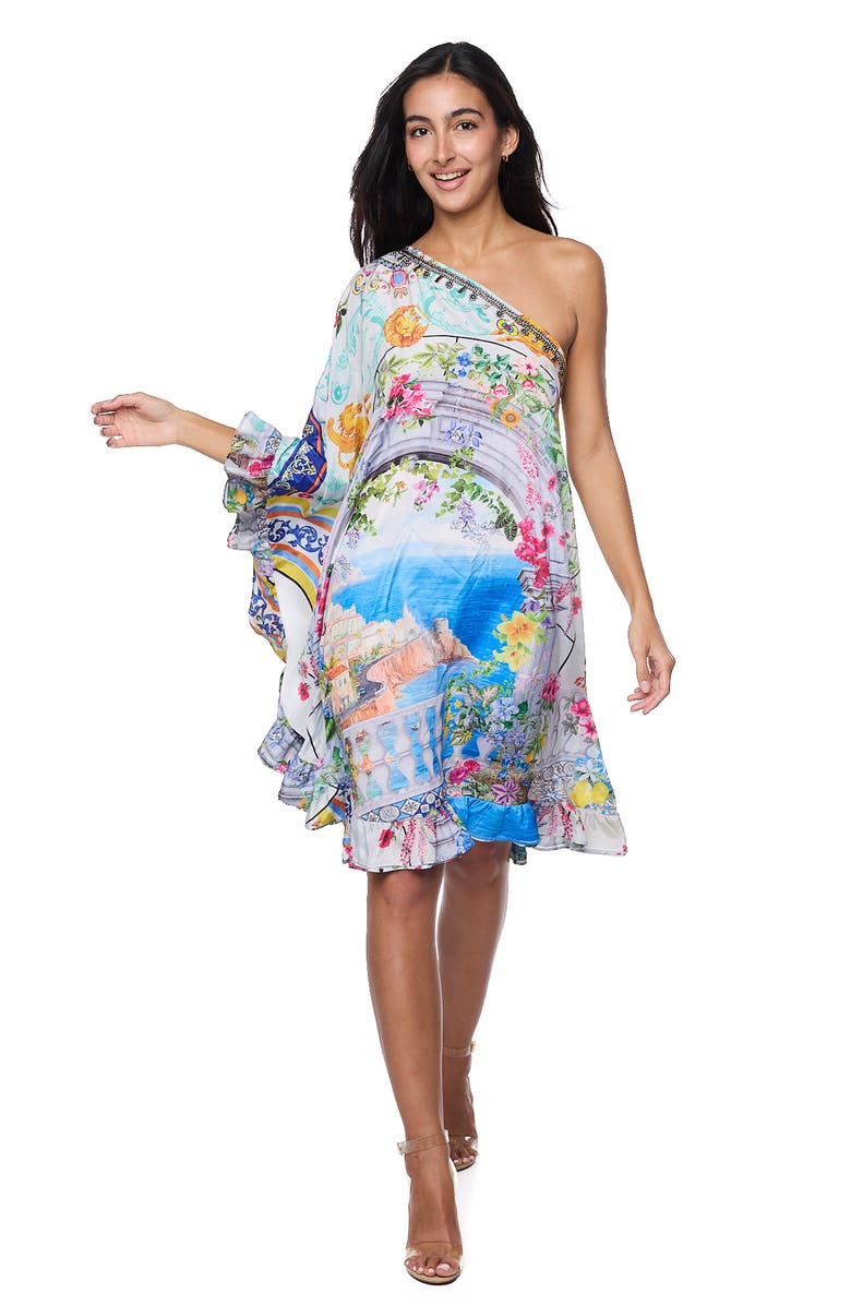 RANEES One-Shoulder Ruffle Dress, Alternate, color, Blue