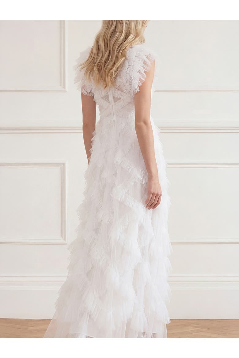 Genevieve Ruffle Short Sleeve Maxi Gown, Alternate, color, Swan White