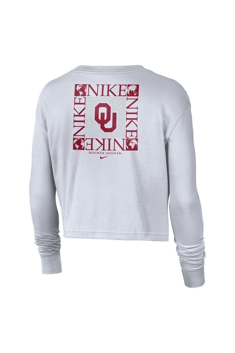 Women's Nike White Oklahoma Sooners Seasonal Cropped Long Sleeve T-Shirt, Alternate, color, White