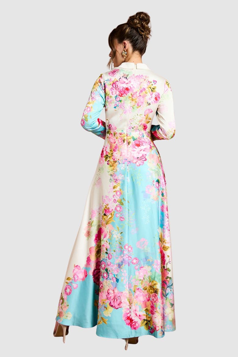 Placement Print Wrap Front Gown, Alternate, color, Multi