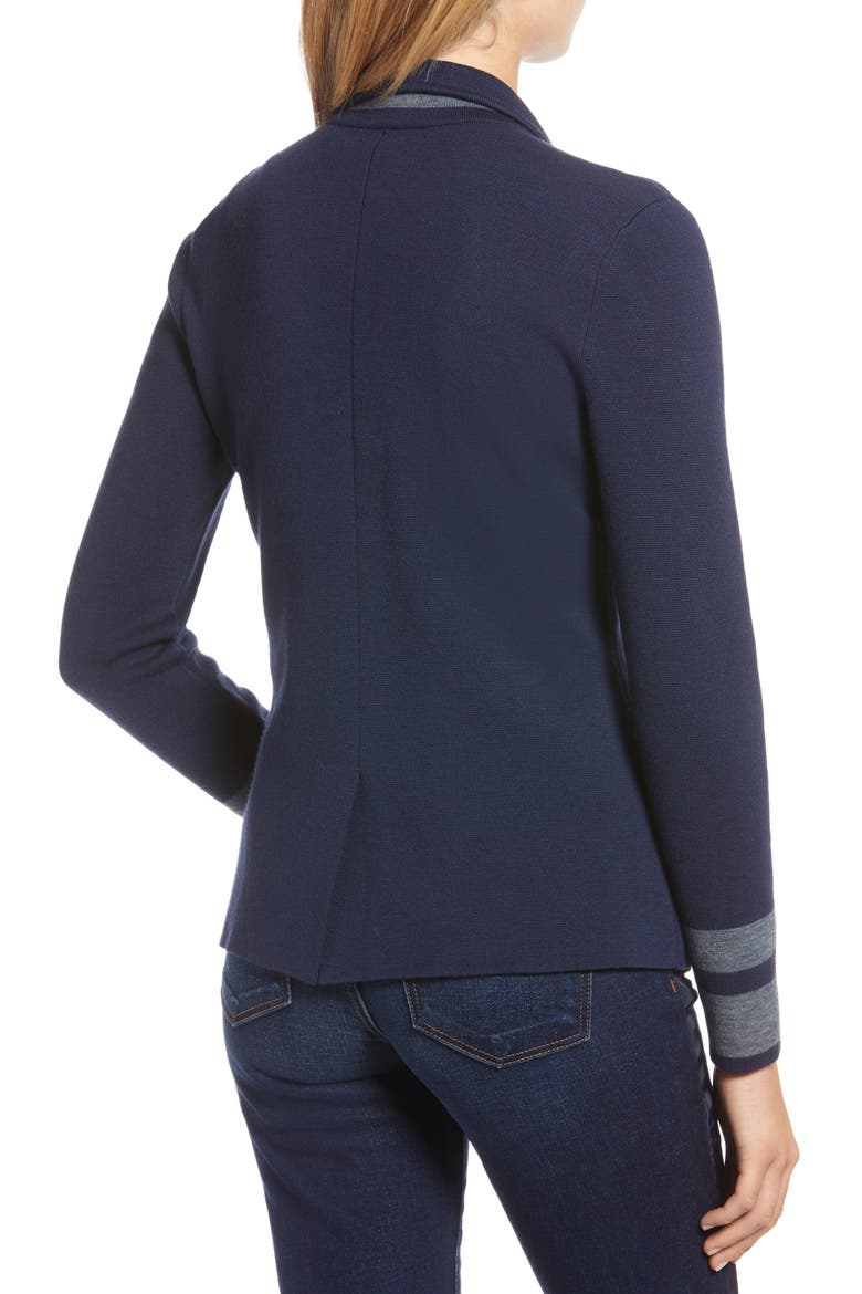 Stretch Wool Blend Sweater Blazer, Alternate, color, NAVY- GREY HTHR SLEEVE STRIPE