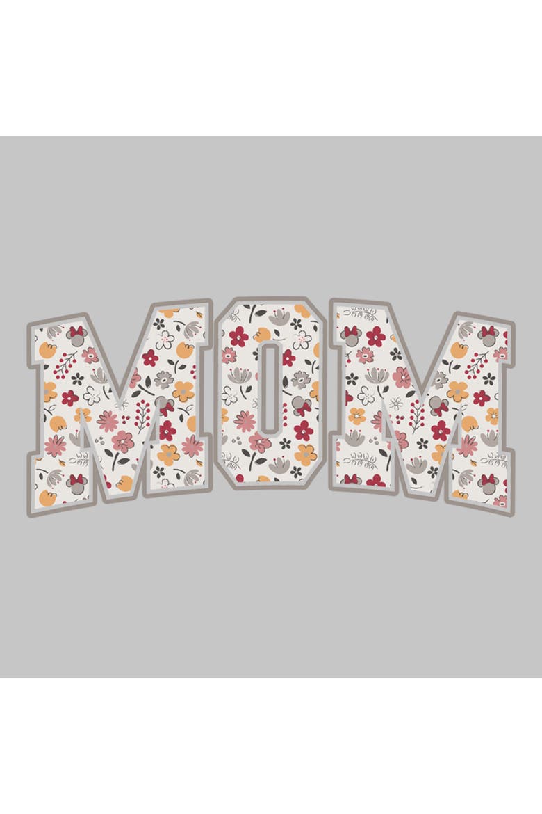 Junior's Minnie Mouse Mom Collegiate Flower Print  Graphic T-Shirt, Alternate, color, Athletic Heather