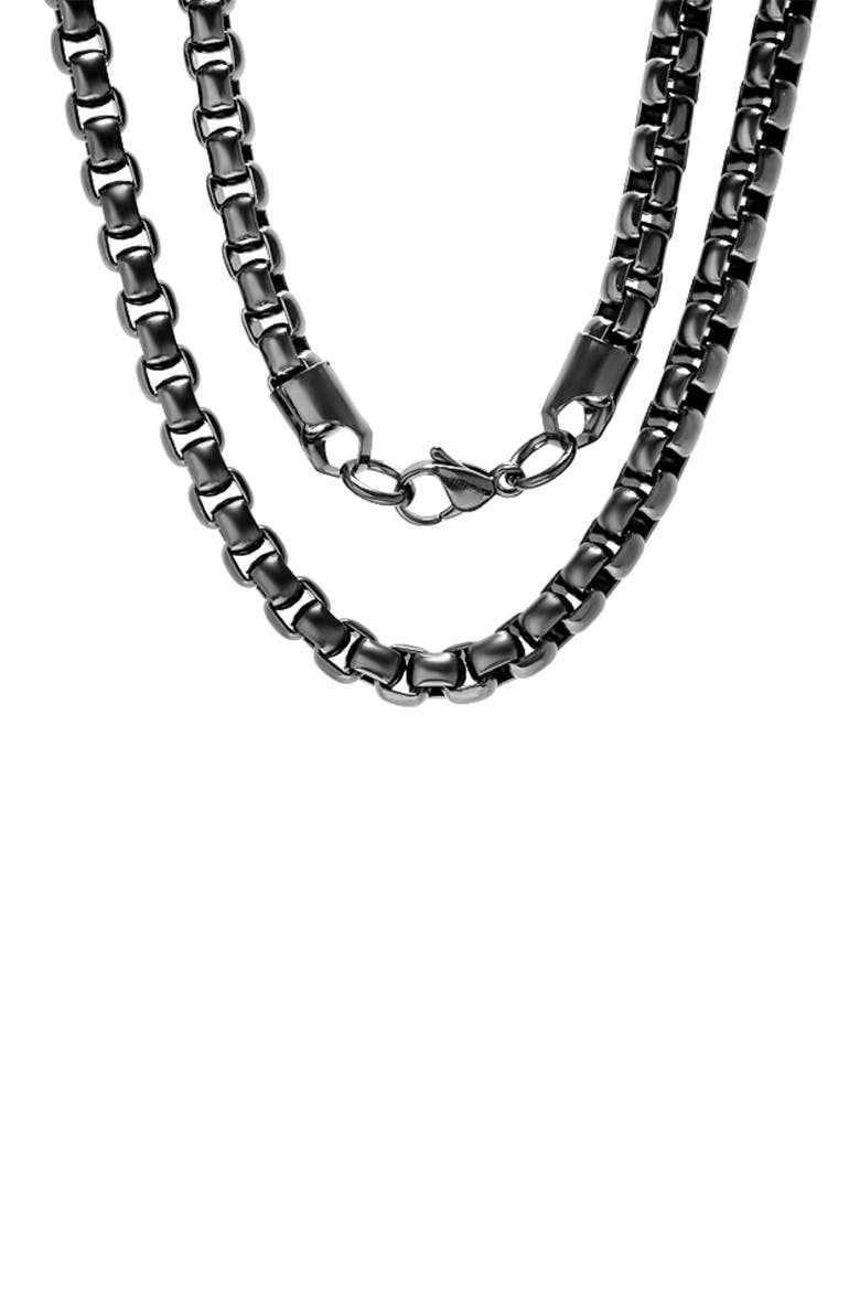 Men's Black IP Stainless Steel 24" Box Chain Necklace, Alternate, color, BLACK