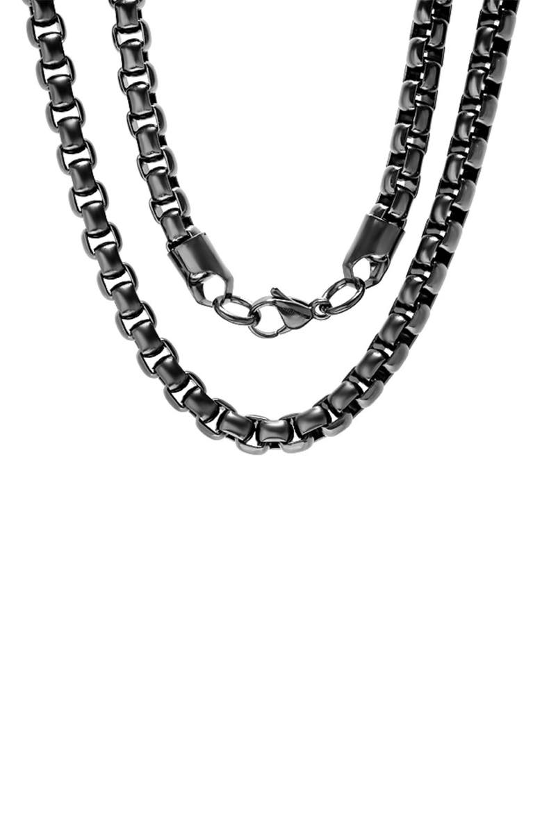 HMY JEWELRY Men's Black IP Stainless Steel 24" Box Chain Necklace, Alternate, color, Black