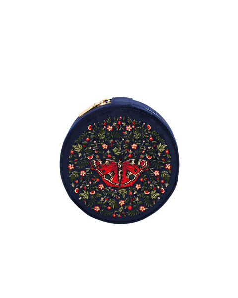 Butterfly Velvet Embroidered Circle Jewellery Box