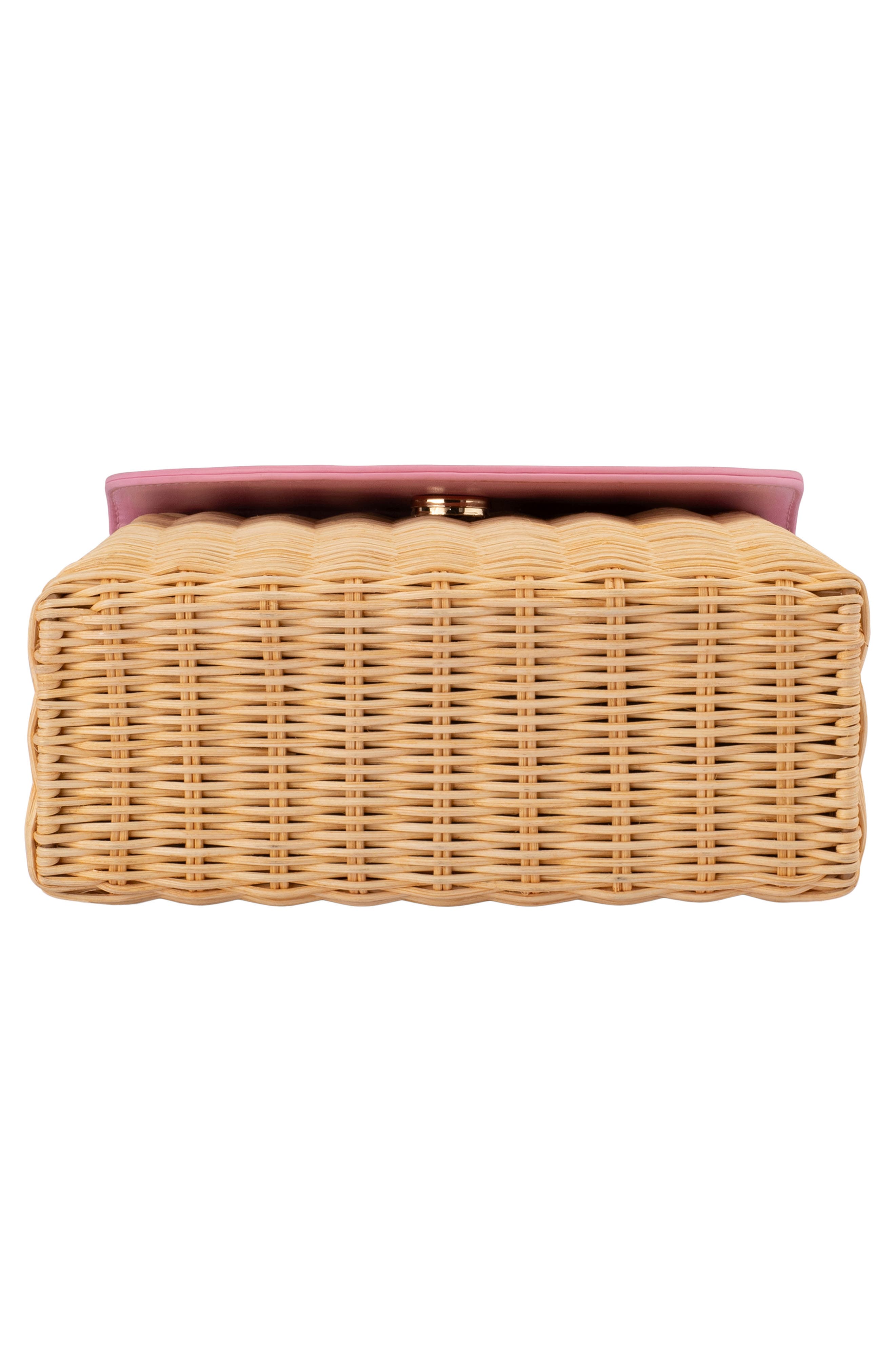 Olga Berg Elle Wicker Top Handle Bag, Alternate, color, Pink
