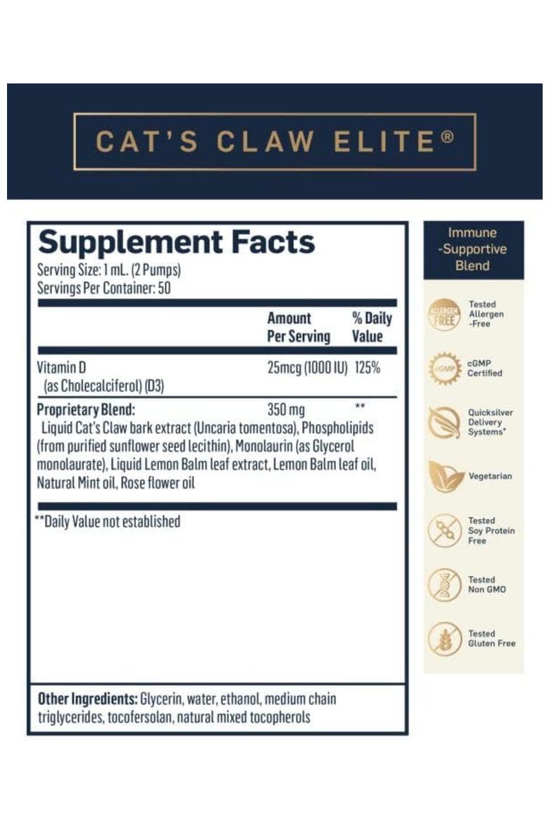 Nanoemulsified Cat's Claw Vitamin D and Monolaurin Liquid Supplement, Alternate, color, None