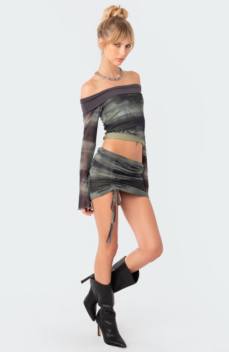 EDIKTED Terah Foldover Off the Shoulder Mesh Crop Top, Alternate, color, 