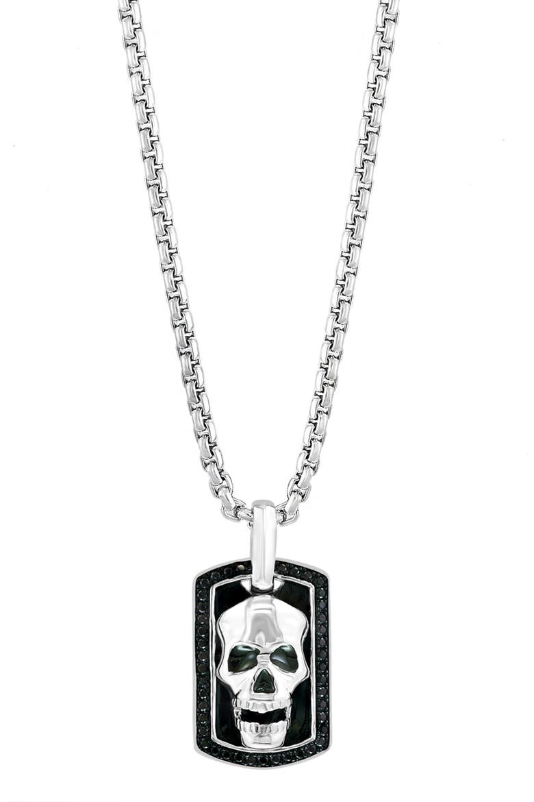 Men's Sterling Silver Spinel Skull Pendant Necklace, Main, color, BLACK