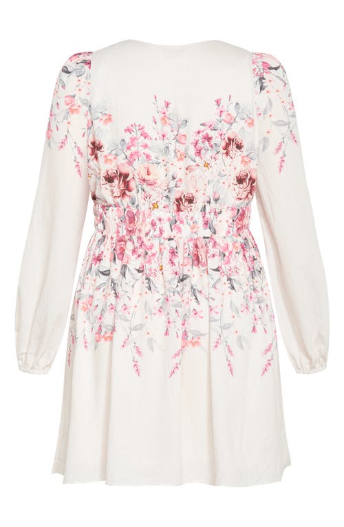 City Chic Keyla Floral Long Sleeve Minidress In Silver