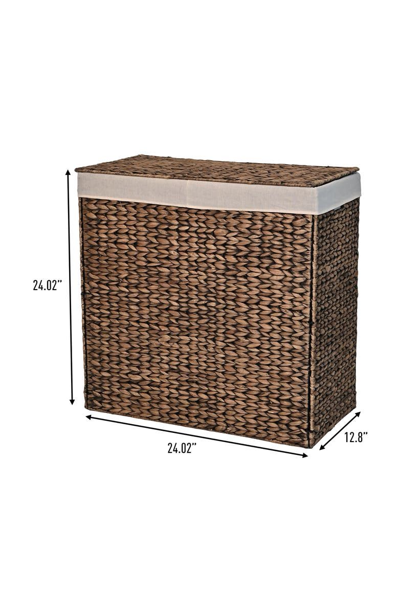 HAPPIMESS Sawyer Classic Farmhouse Handwoven Hyacinth 2-Section Collapsible Laundry Hamper with Washable Liner, Handles, and Lid, Alternate, color, Brown