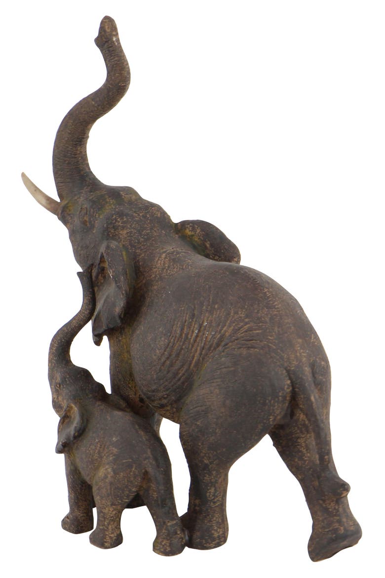 Brown Polystone Eclectic Elephant Sculpture, Alternate, color, BROWN