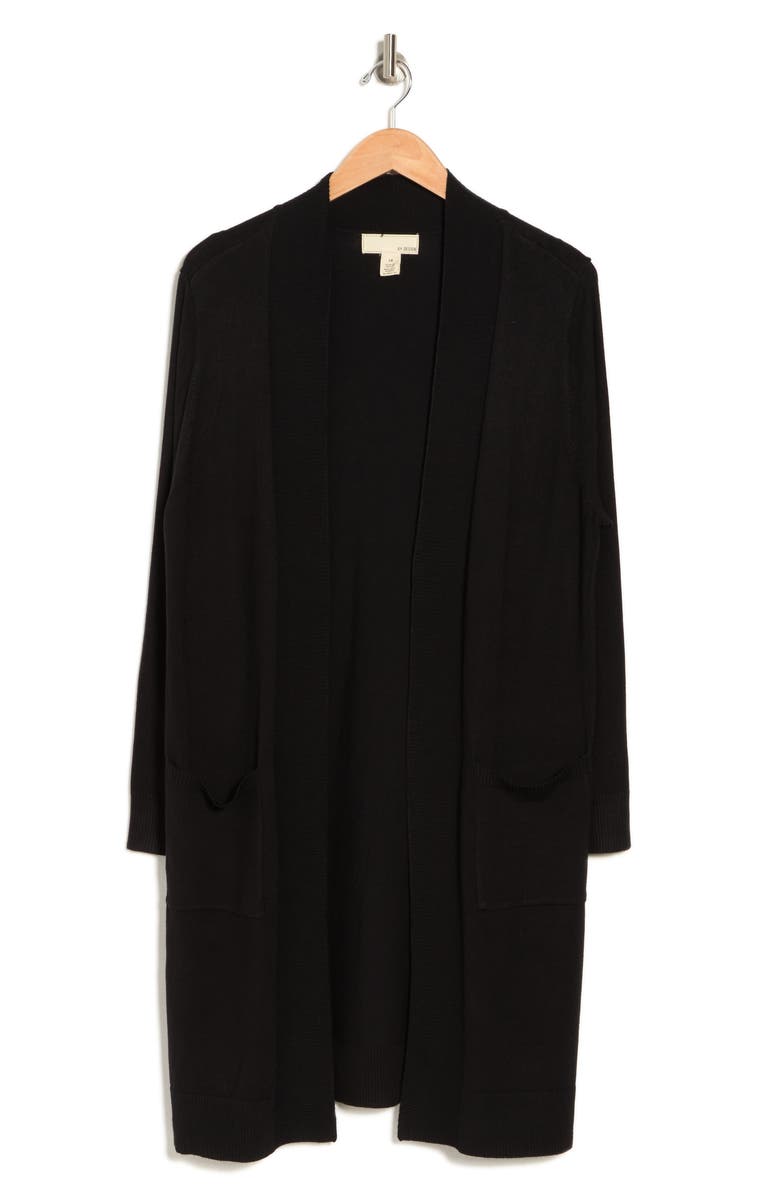 BY DESIGN Long Tunic Length Cardigan, Alternate, color, Black