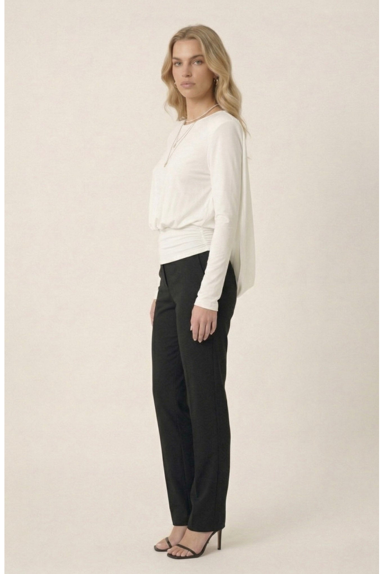 Draped Open Back Long Sleeve Top, Alternate, color, Off-White
