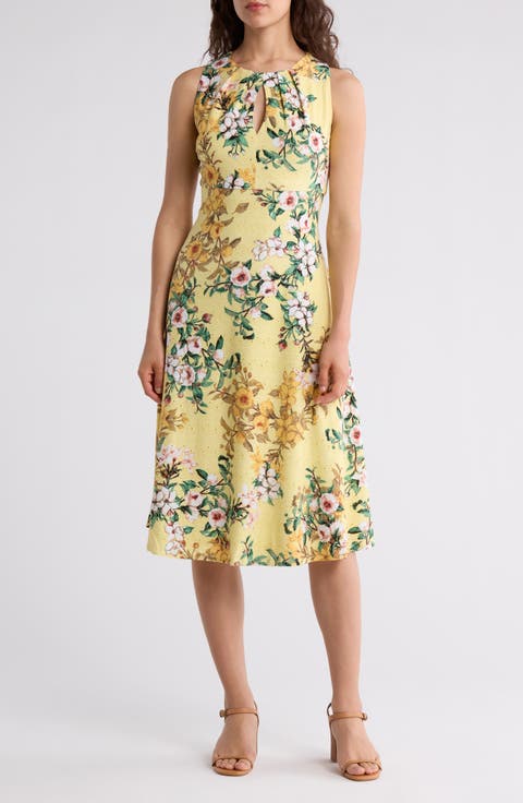 Floral Sleeveless Embroidered Eyelet Jersey Midi Dress