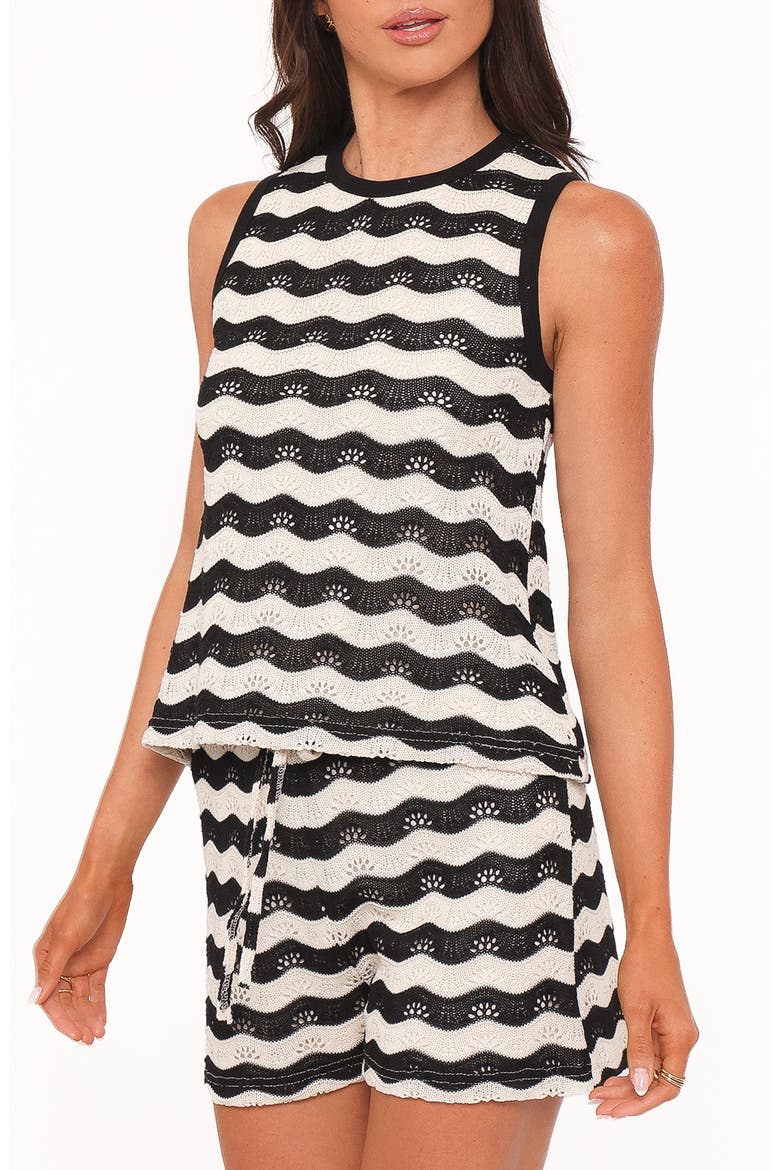 Iveta Pointelle Knit Top and Shorts Set, Alternate, color, BLACK/ CREAM STRIPE