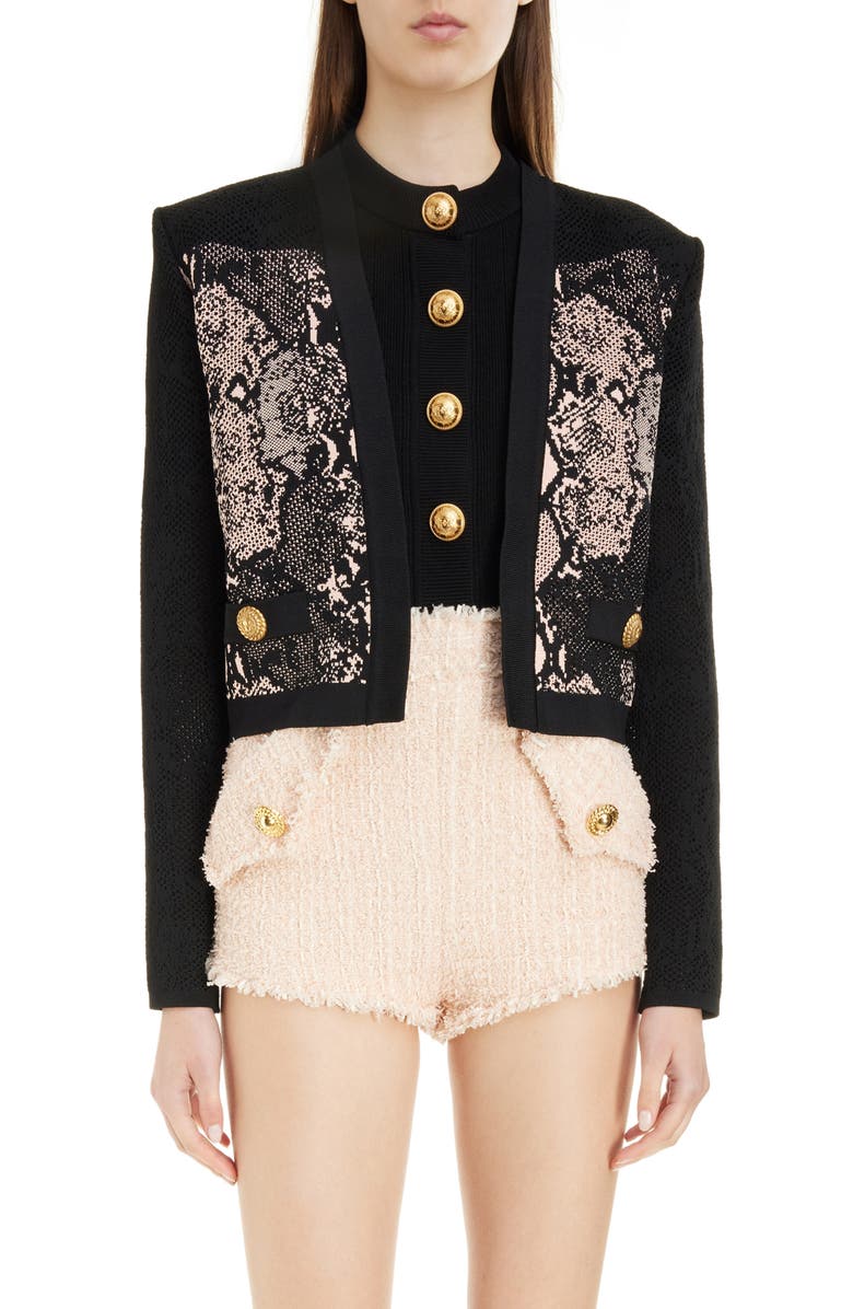 Balmain Python Jacquard Sweater Jacket, Main, color, 