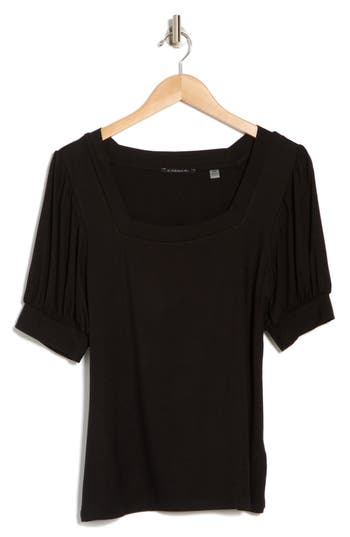 T Tahari Square Neck Banded Top In Black