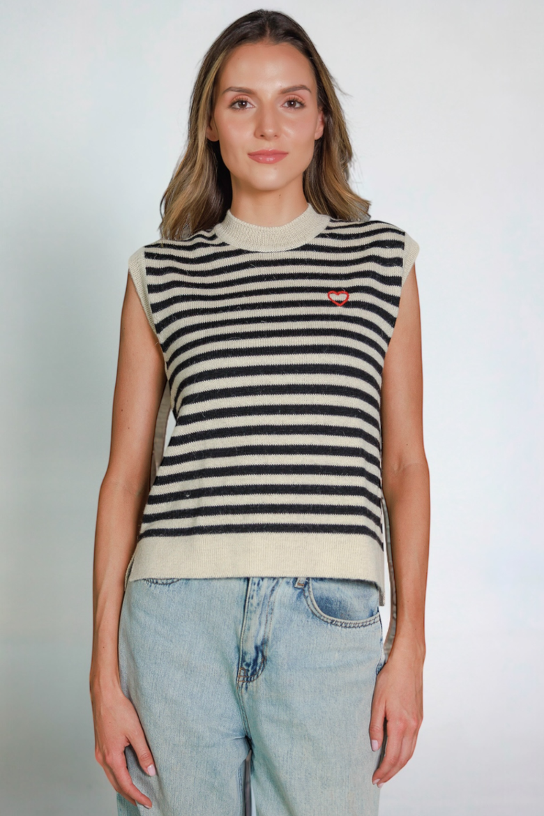 Baby Alpaca Wool Sweater Vest, Main, color, Black And White