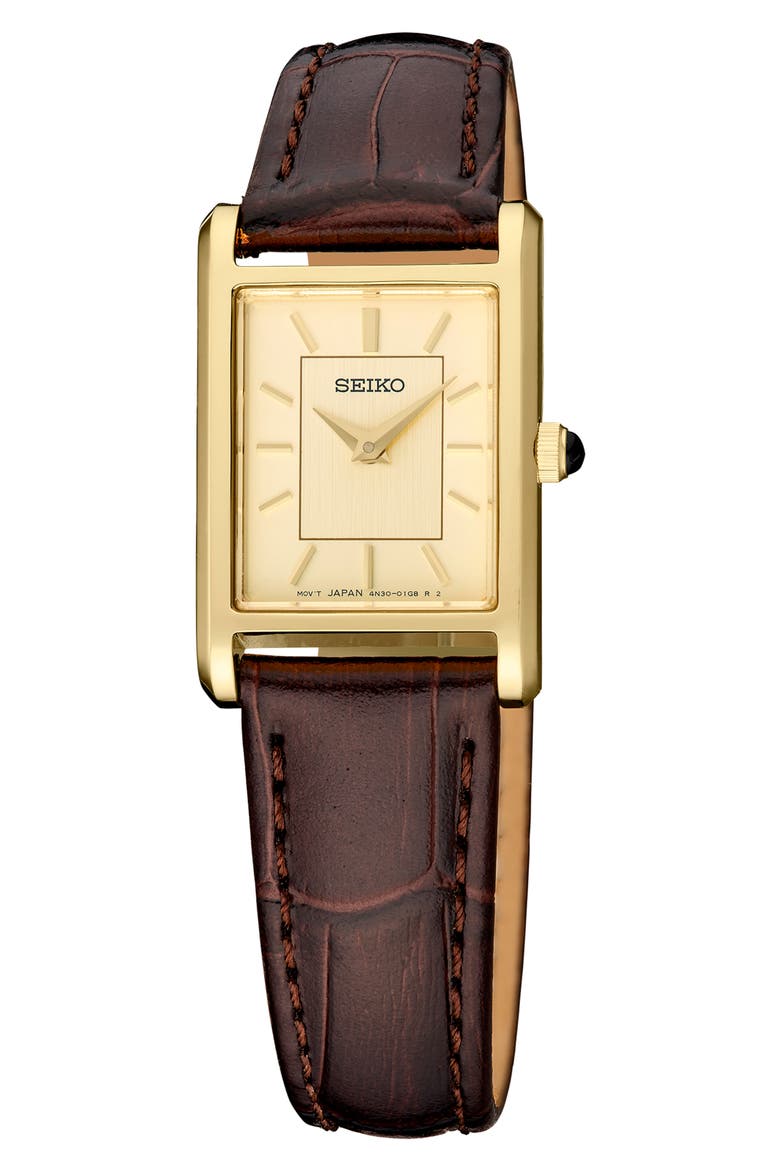 Essentials Leather Strap Watch, Main, color, YELLOW GOLD