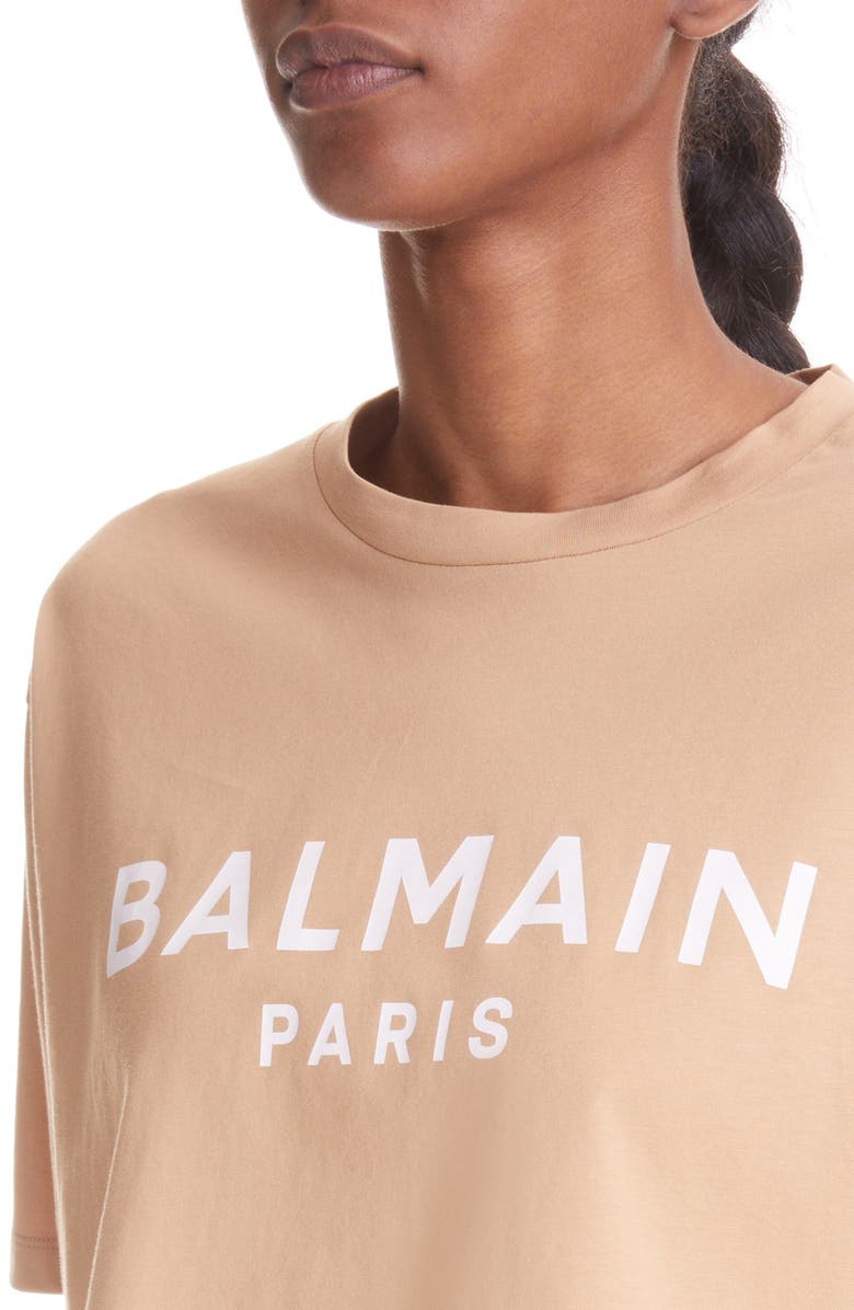 Balmain Crop Cotton Logo Tee, Alternate, color, 