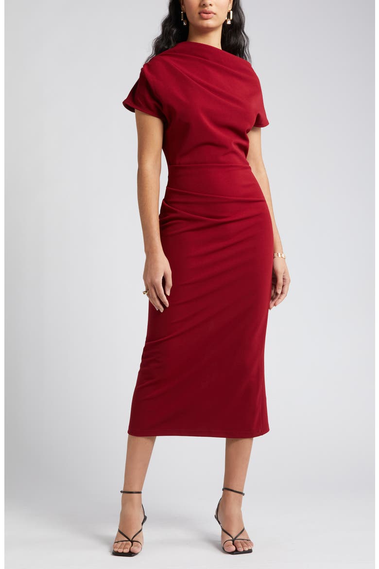 Marilyn Ruched Knit Dress, Alternate, color, BURGUNDY