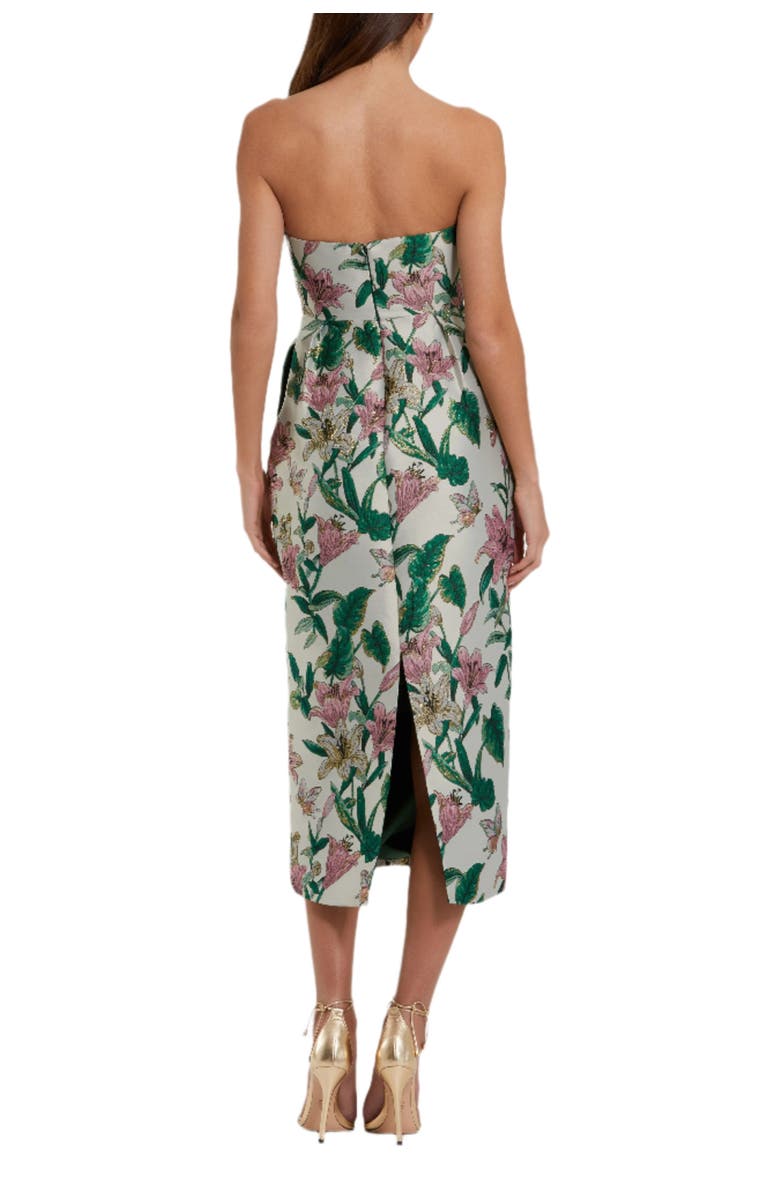 Mac Duggal Women
s Floral Brocade Strapless Fitted Midi Dress, Alternate, color, Lily