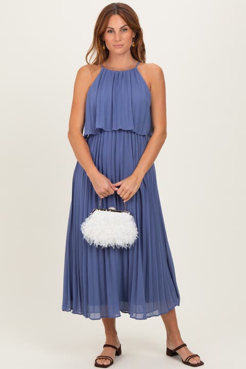 Pleated Woven Midi Dress
