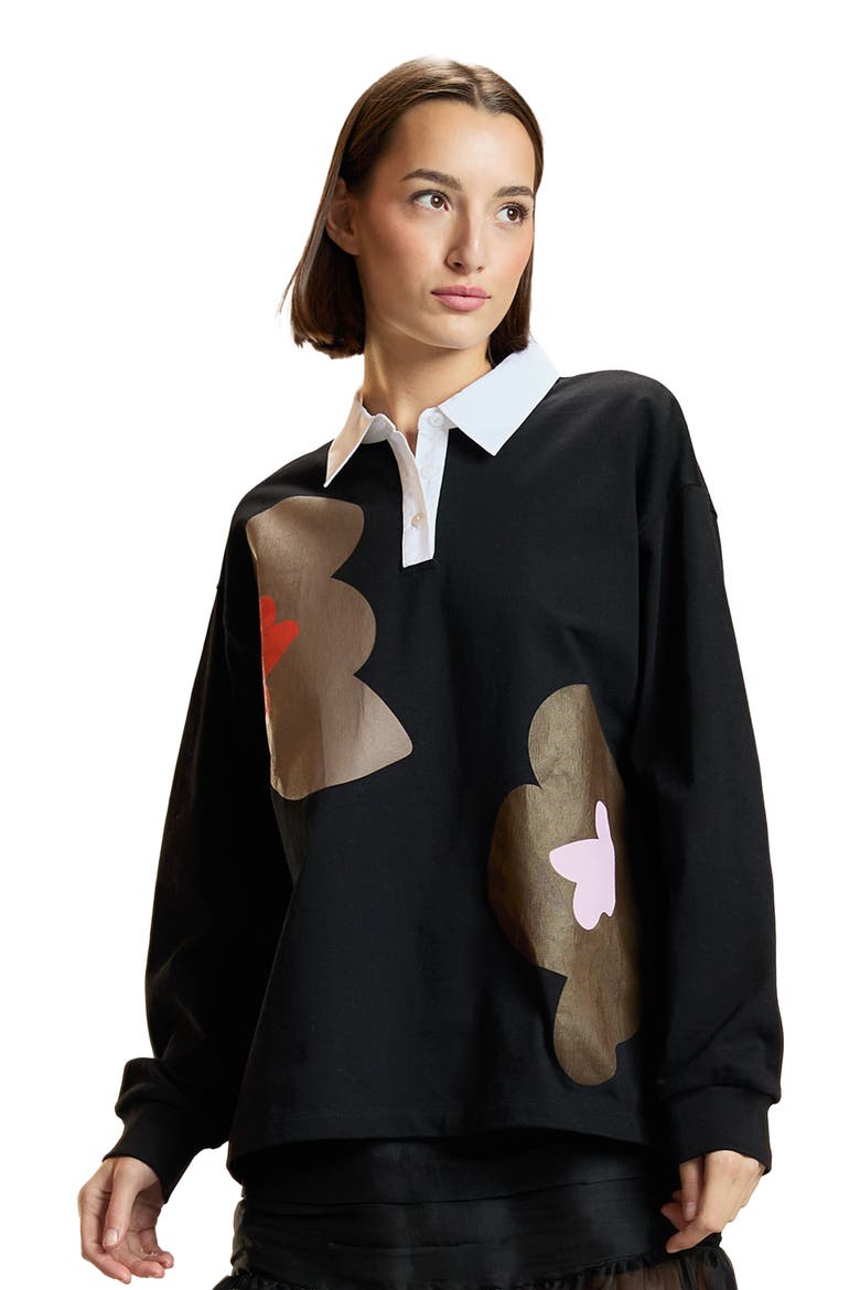Printed Cotton Rugby Shirt, Main, color, Black