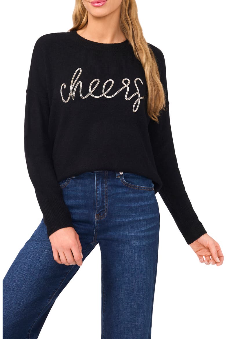 Holiday Beaded Sweater, Main, color, RICH BLACK
