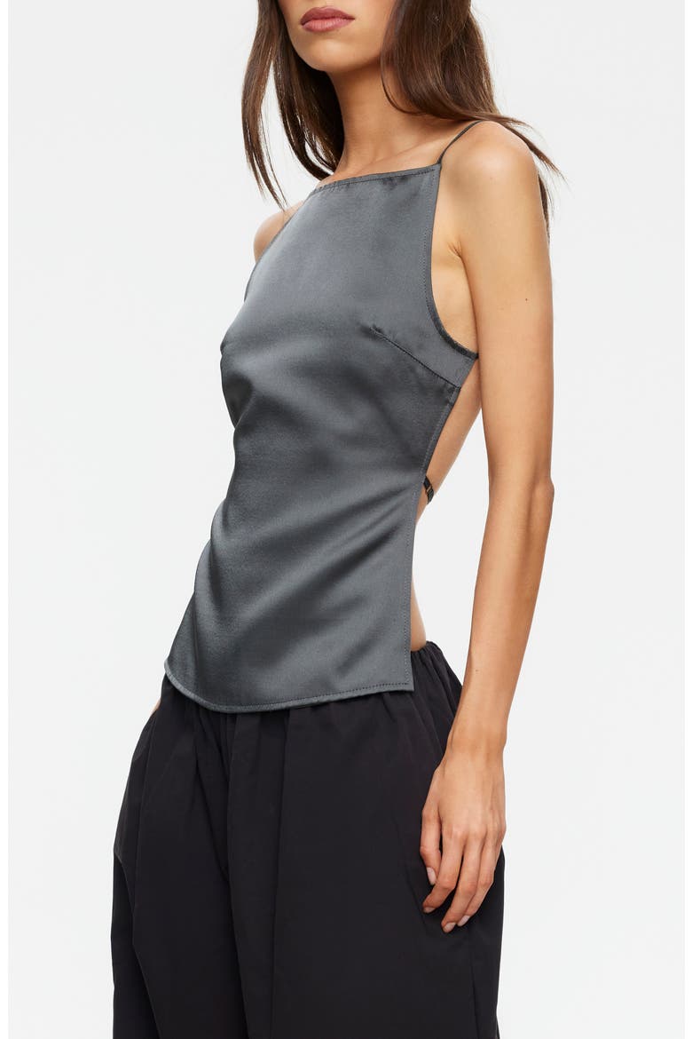 Camille Backless Satin Camisole, Alternate, color, DARK OLIVE