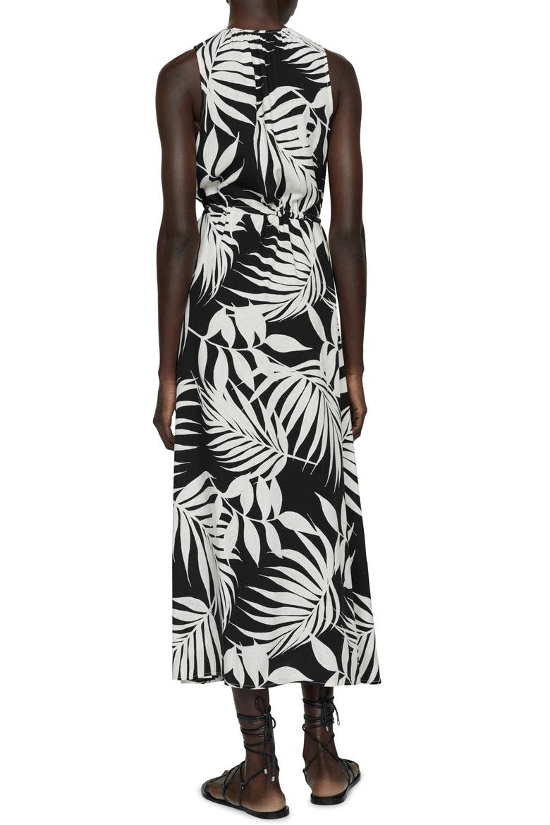 Palm Frond Sleeveless Midi Dress, Alternate, color, BLACK