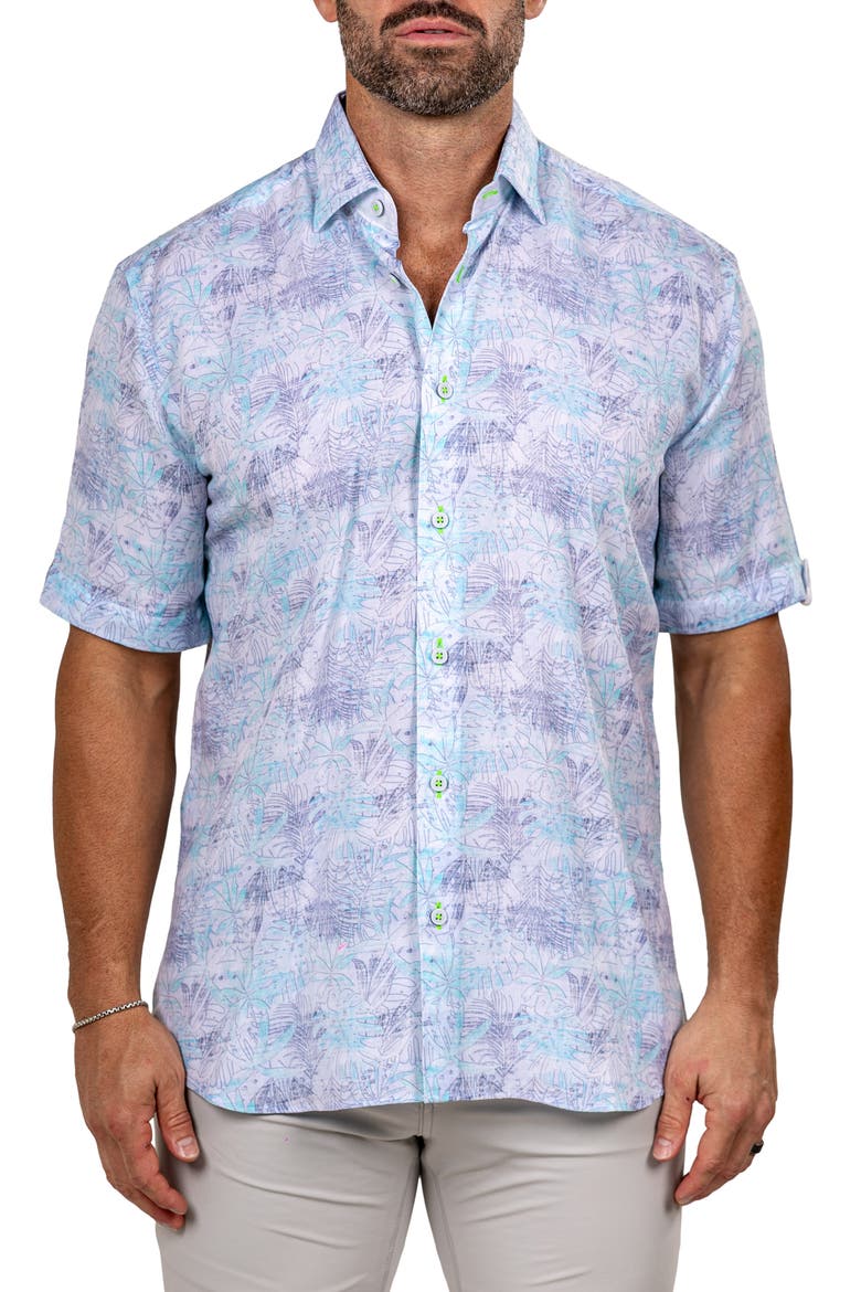 Galileo Marthyr0237 White Floral Short Sleeve Button-Up Shirt, Main, color, WHITE